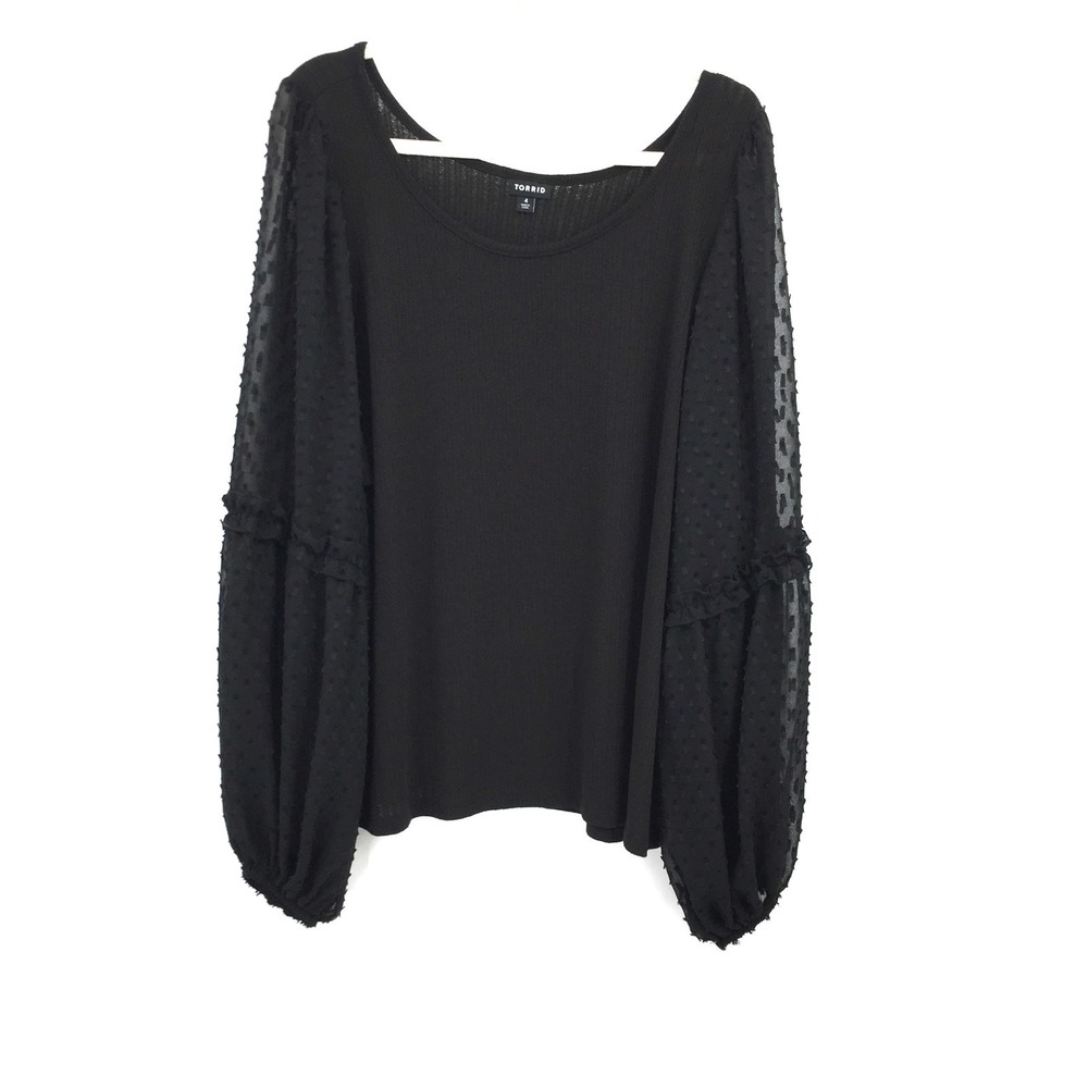 Torrid ribbed top sheer puff balloon sleeve whimsigoth top stetch coquette 4 4X